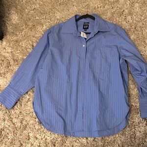 GAP Women’s Casual Blue Pinstripe Shirt Oversized Sz Sm